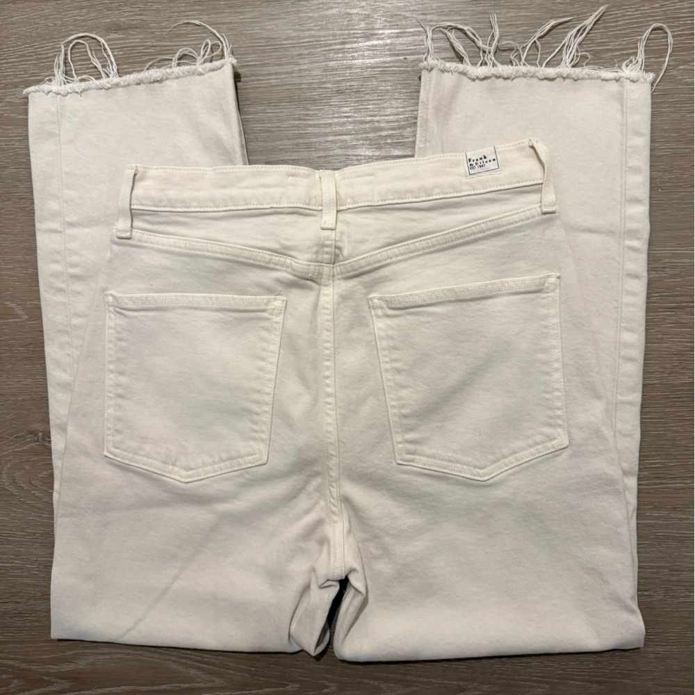 Frank & Eileen Monaghan Ivory High Rise Straight Crop Raw Hem Jeans 30 - Picture 10 of 15